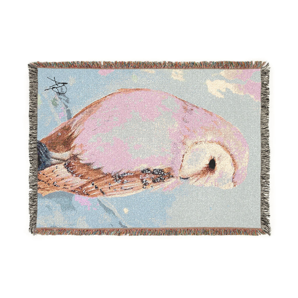 Barn Owl Woven Blanket "With Confidence" | Nature Illustration, Tapestry Throw