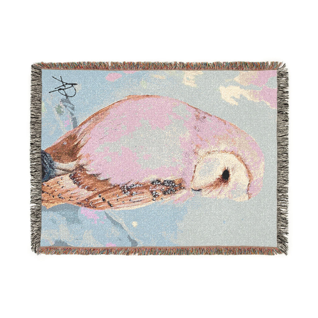 Barn Owl Woven Blanket "With Confidence" | Nature Illustration, Tapestry Throw