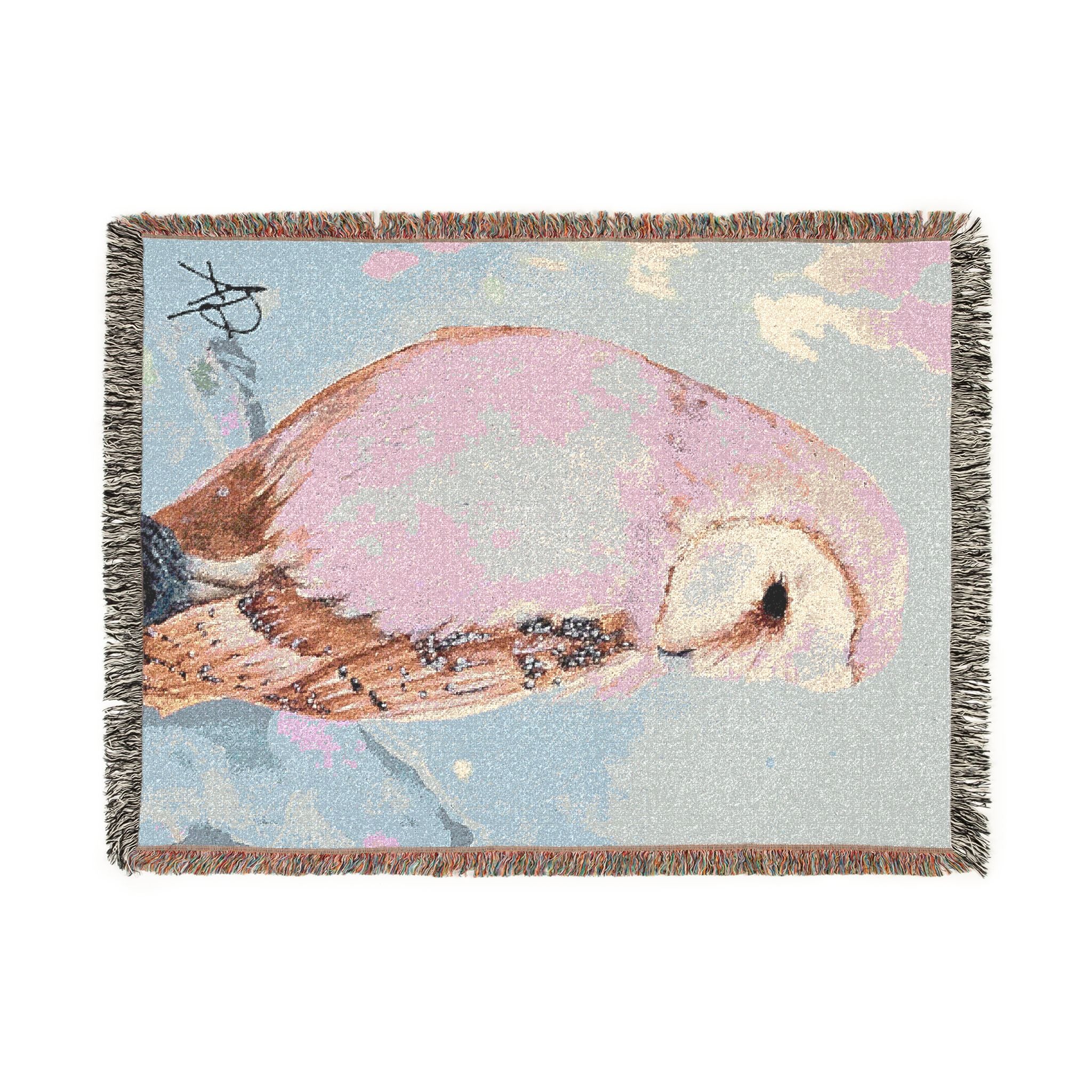 Barn Owl Woven Blanket "With Confidence" | Nature Illustration, Tapestry Throw