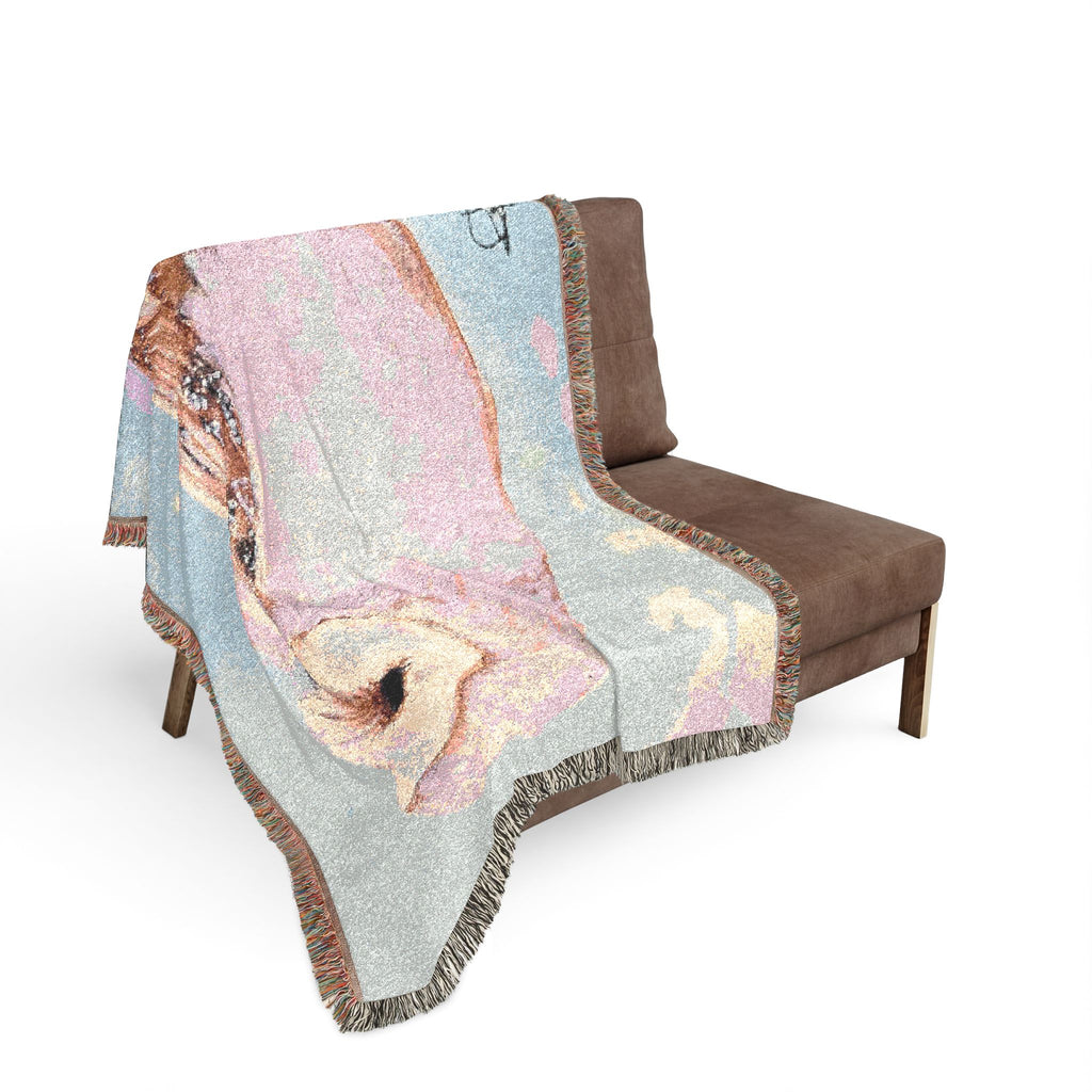 Barn Owl Woven Blanket "With Confidence" | Nature Illustration, Tapestry Throw