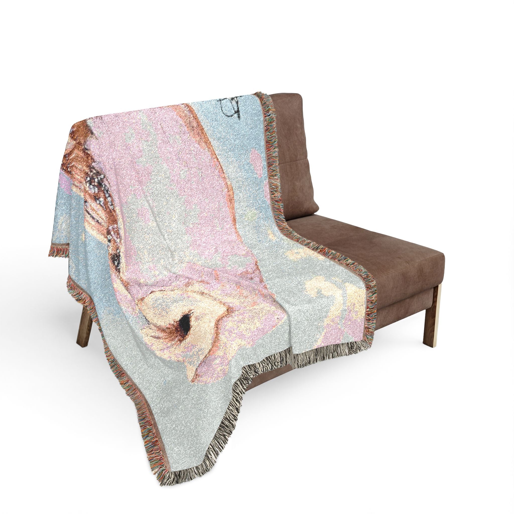 Barn Owl Woven Blanket "With Confidence" | Nature Illustration, Tapestry Throw