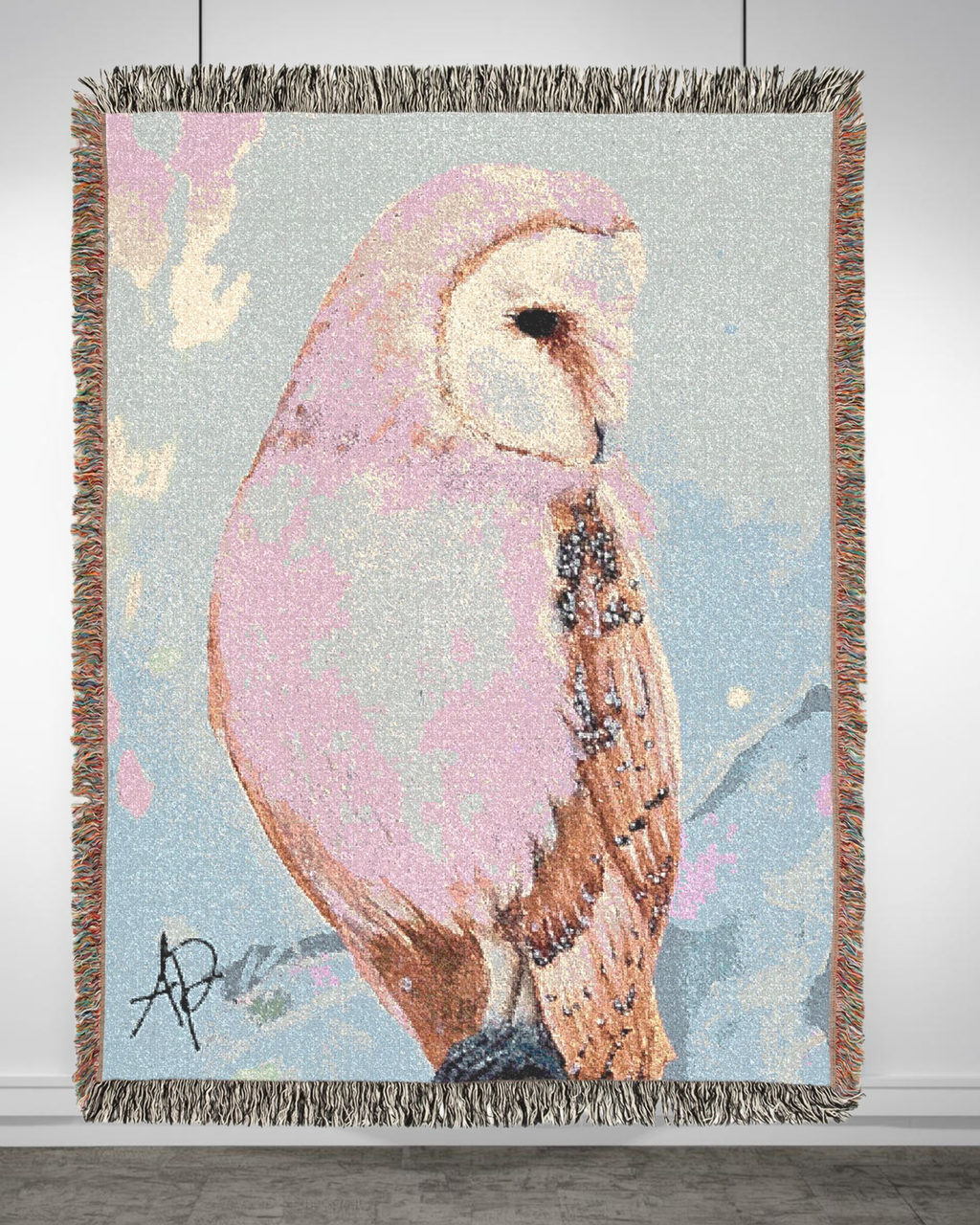 Barn Owl Woven Blanket "With Confidence" | Nature Illustration, Tapestry Throw
